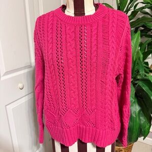 Splendid Pink Drop Needle Chunky Cable Knit Pullover Sweater Boho Sz XS